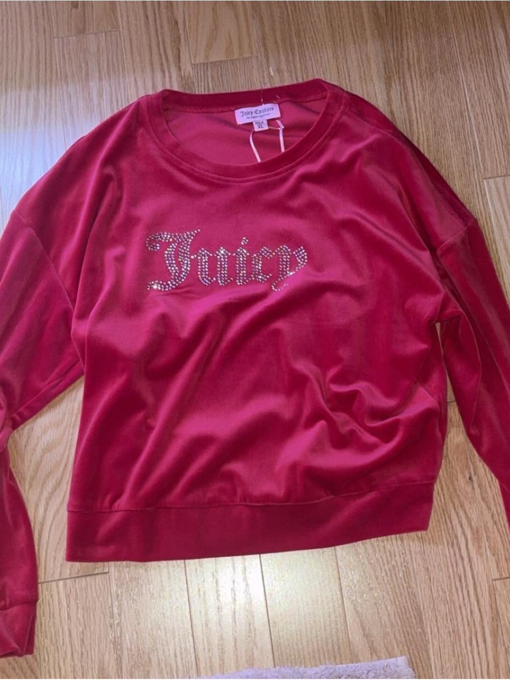 Juicy Couture Red Velour Rhinestone Logo Pullover